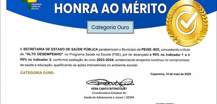 Peixe-Boi conquista certificação Honra ao Mérito – Categoria Ouro!
